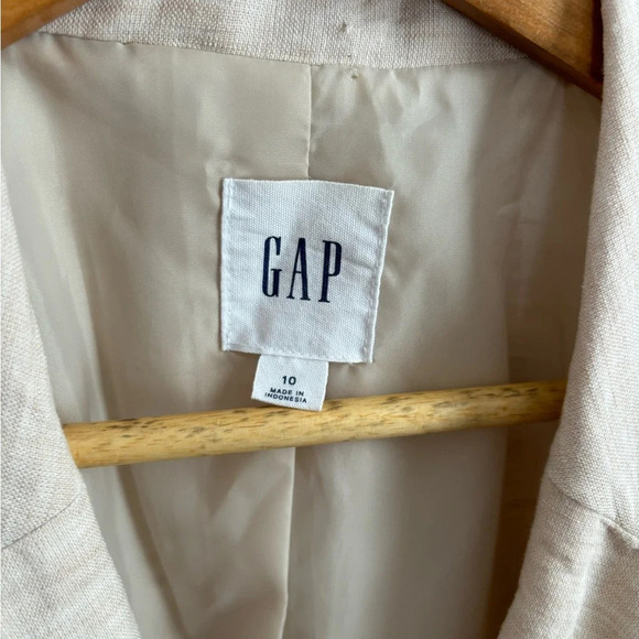 Gap Size 10 Tan Neutral Minimalist Linen Blend Blazer Jacket - Picture 2 of 4